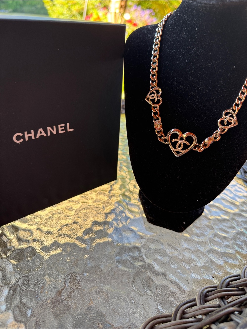 CHANEL Gold Plated Interlocking Heart Necklace